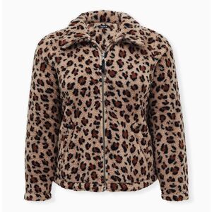 Torrid 1X Leopard Print Faux Fur Sherpa Zip Up Jacket Size 14-16
